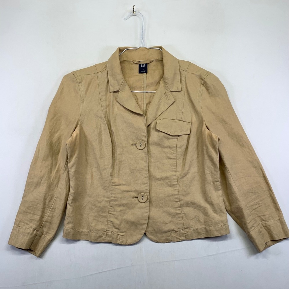 GAP Womens Blazer Jacket Size 6 Beige Linen Cotton Blend Button Front